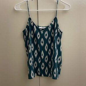 Green blue team white print 100% silk camisole